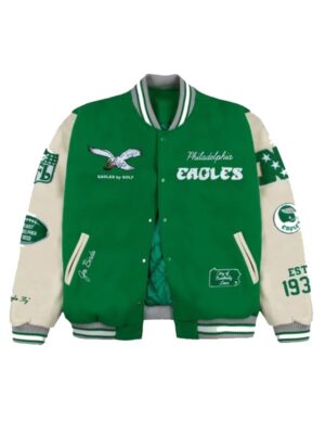 Kelly Green GOLF WANG Philadelphia Eagles LettermanFull-Snap Jacket