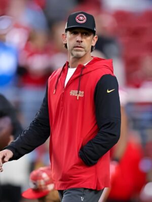 Re-Create San Francisco 49ers Head Coach Kyle Shanahan Sideline Hoodie Red and Black