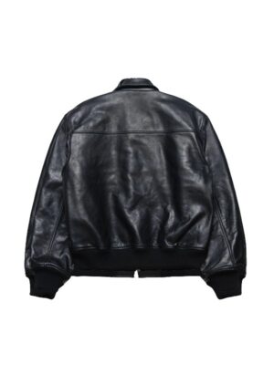 Shop Stussy Black Leather Flight Jacket