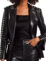 The Voice Reba Studded Sleeves Black Leather Jacket