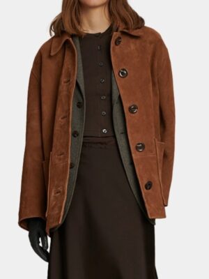 Soeur Brown Suede Leather Coat Jacket