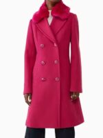 Elsbeth Tascioni Elsbeth S02 Carrie Preston Fur Collar Double Breasted Pink Trench Coat