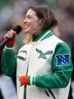 Mary Kate NFC Game Morrissey Green and White Eagles Varsity Jacket