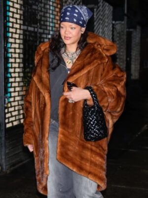 Rihanna Brown Shearling Fur Coat