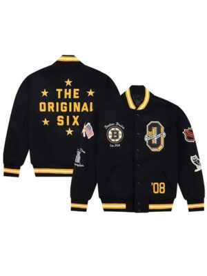 OVO x NHL Boston Bruins The Orignal Six Black Varsity Jacket