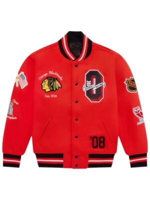 OVO x NHL Chicago Blackhawks Wool Varsity Red Jacket