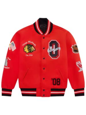 OVO x NHL Chicago Blackhawks Wool Red Varsity Jacket