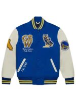 OVO x NBA Golden State Warriors Blue and White Varsity Jacket