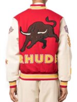 Philadelphia Eagles Jalen Hurts Rhude Bull Red & White Varsity Jacket