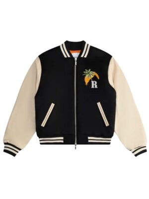 Unisex Rhude Gp Black And White Wool Varsity Jacket