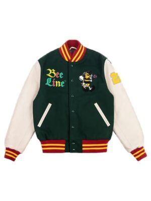 Bee Line Green Wool & White Leather Varsity Jacket