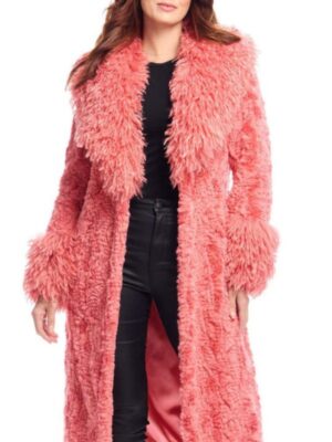 Elsbeth S02 Carrie Preston Pink Faux Fur Long Coat