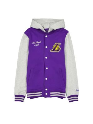 New Era LA Lakers Throwback Prep Hooded Bomber Jacket