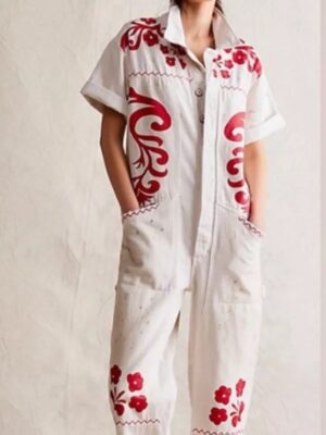 Paula Vreeland Sweet Magnolias S04 Caroline Lagerfelt White and Red Floral Jumpsuit