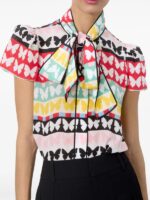 The View 2025 Alyssa Farah Butterfly Print Silk Tie Neck Top