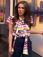 The View 2025 Alyssa Farah Griffin Butterfly Print Silk Tie Neck Top