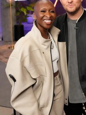 The Voice Season 27 Cynthia Erivo Bege Leather Oversized Jacket