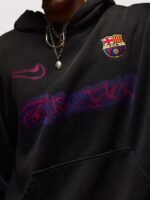 2025 Travis Scott FC Barcelona Spray Logo Black Pullover Oversized Hoodie