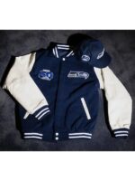 50th Season Seattle Seahawks Blue Wool & White Varsity Jacket