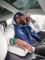 50th Season Seattle Seahawks Blue Wool White Leather Varsity Jacket