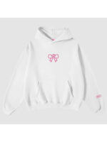 Glow House Oversized Bow Printed Hoodie - Pink & White