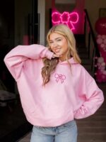Oversized Glow House Pink & White Bow Printed Hoodie