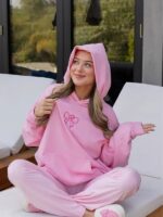 Oversized Glow House Pink Bow Printed Hoodie